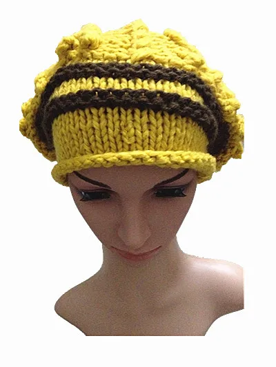 Bomhcs зима толстые ручной работы вязаная шапка Для женщин теплые шапочки открытый Кепки