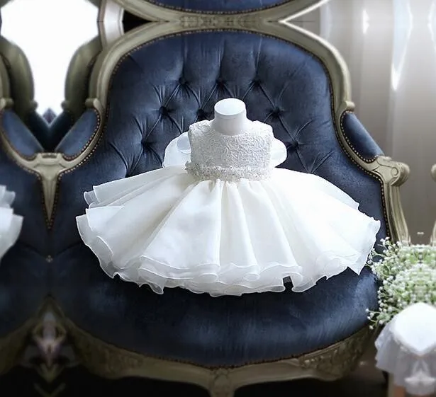 Glizt/платье для маленьких девочек белое шифоновое бальное платье с бисером и бантом на поясе; платье для крещения для маленьких девочек 1 год; платья на крестины для дня рождения