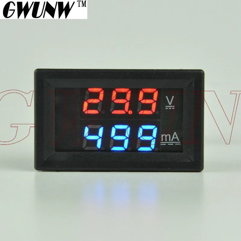 GWUNW BY32A 0-100V 0-999mA(1A) цифровой амперметр постоянного тока измеритель тока Вольтметр двойной светодиодный дисплей красный синий зеленый желтый