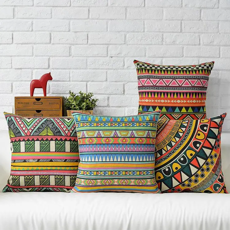 

Southeast Asia Color Geometric pillow , Abstract cotton pillow cushion ,Linen pillowcase, Cafe home decor sofa cushion