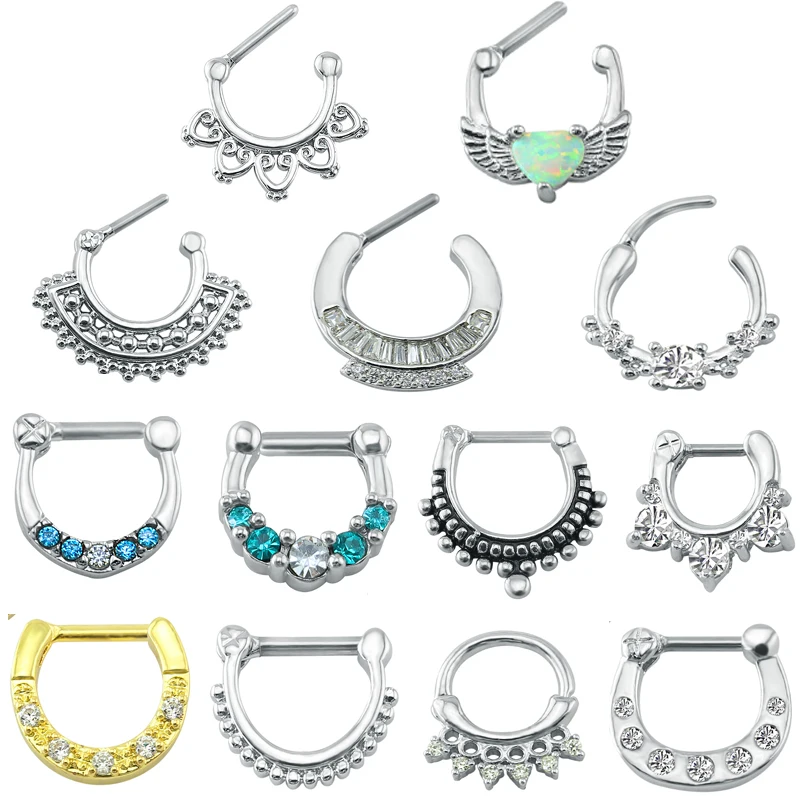 Stainless Steel Septum Nose Rings With Cubic Zirconia For Women 16g Bar