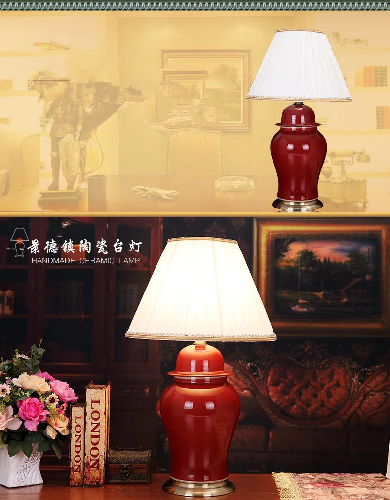 Red China Antique Living Room Vintage Table Lamp Porcelain Ceramic Table Lamp wedding decoration study table lamp (7)