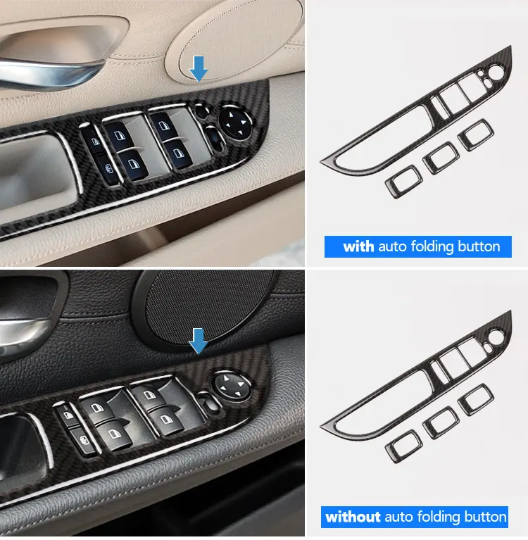 Углерода Волокно окна автомобиля ручка Управление Рамки окна переключатель Декор подлокотник Панель ремонт Стикеры для BMW E60 5 серии 2008-2010
