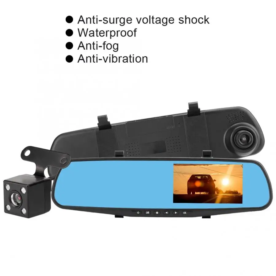 4,3 дюймов HD вождения видео цифровой видеорегистратор для автомобиля двойной объектив зеркало заднего вида камера