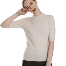2018 Women's Real 100% Cashmere High Ribbed O-neck Tshirt Short Sleeve Knitted Pullover Base Tee Cashmere Sweater Women Jumper 2018 Women's Real 100% Cashmere High Ribbed O-neck Tshirt Short Sleeve Knitted Pullover Base Tee Cashmere Sweater Women Jumper