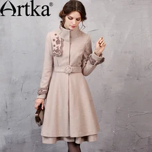 ARTKA шерстяное пальто для женщин зимние женские куртки элегантное женское пальто с поясом куртка с вышивкой Осенняя верхняя одежда FA10253Q