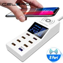 8 порты и разъёмы USB Multi зарядное устройство Quick Charge 3,0 Qi беспроводной зарядное устройство Pad Универсальный быстрый usb зарядная станция светодиодный дис
