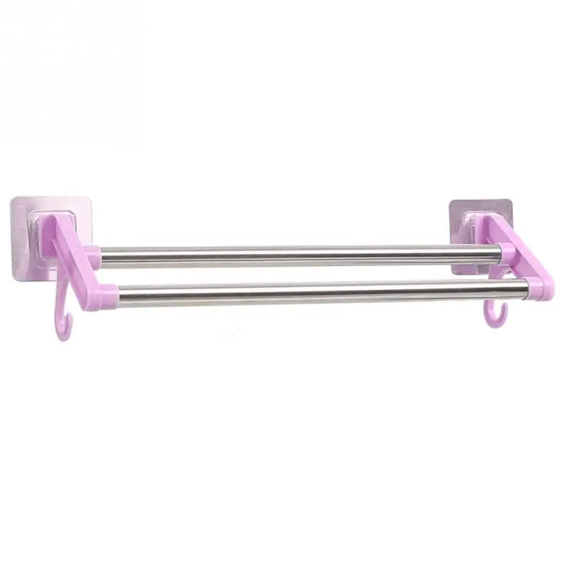 Нержавеющая сталь двойной держатель для полотенец вращающаяся стойка для полотенец Ванная комната Кухня настенный держатель для полотенец полированный Держатель двойной держатель - Цвет: Light purple