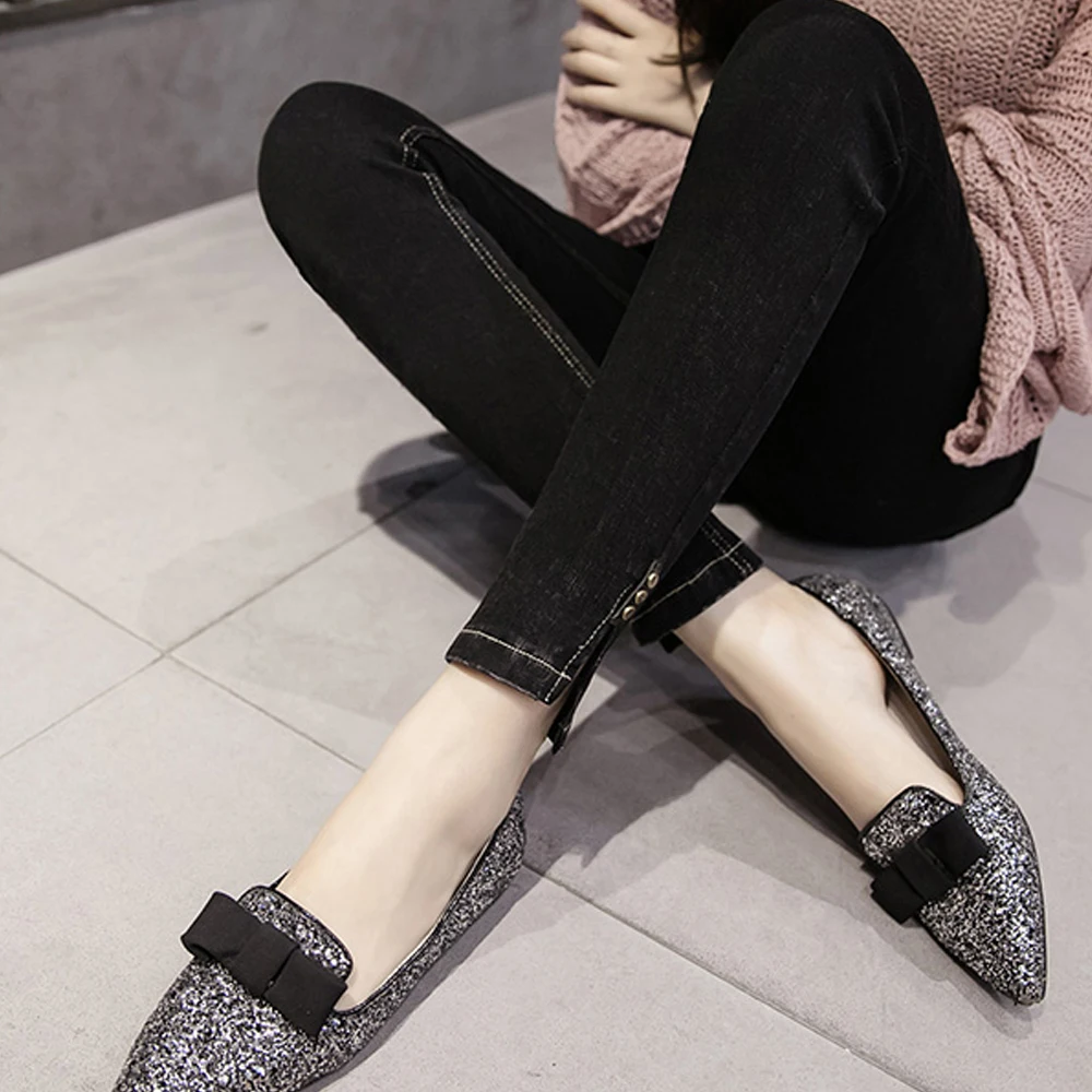 

New 2019 Spring women's high-waist pencil pants high stretch out wear leggings black split pants feet beaded skinny casual pants