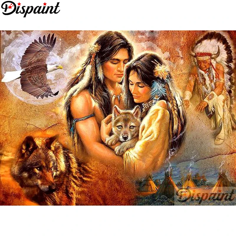 

Dispaint Full Square/Round Drill 5D DIY Diamond Painting "Couple wolf" Embroidery Cross Stitch 3D Home Decor A10983