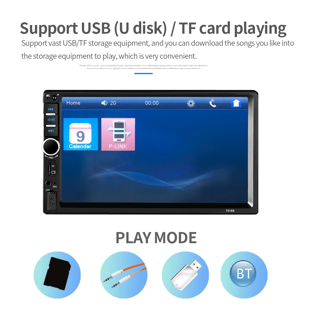 2 Din Android автомобильный Радио " Авторадио мультимедийный плеер Bluetooth Mirrorlink автомобильный резервный монитор Кассетный рекордер стерео 7018B