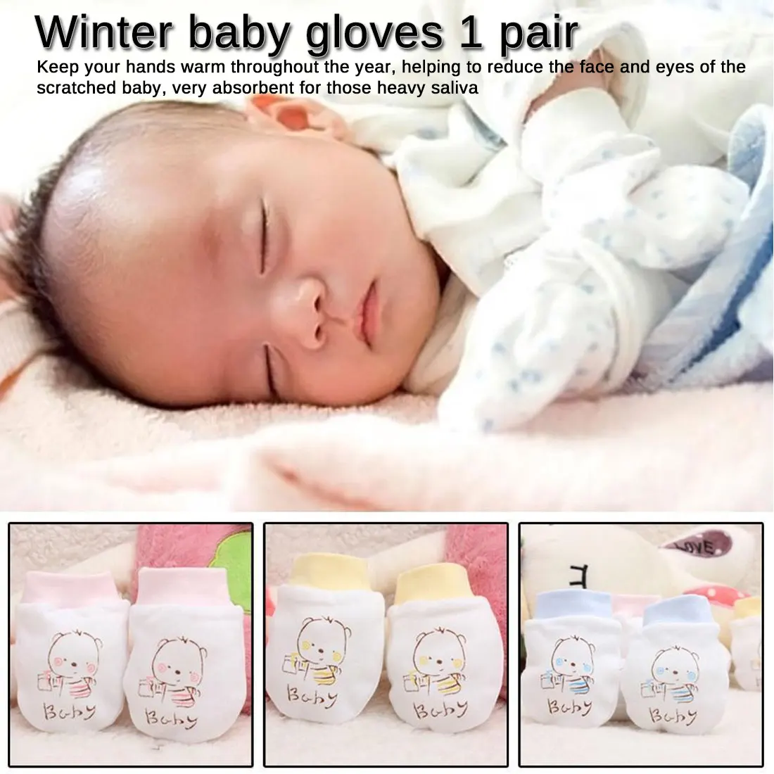 2019 Winter Baby Gloves 1 Pairs Cute Cartoon Baby Infant Boys Girls Anti Scratch Newborn Mittens Fabric Gloves Gift