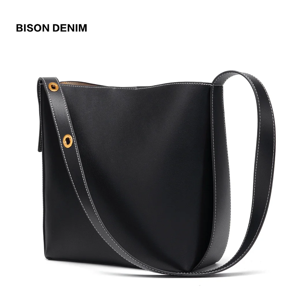 

BISON DENIM Cow Leather Bags for women 2019 Bucket Bag Female Genuine Leather iPad Shoulder Bag 2 Sets Crossbody Bag purse B1620