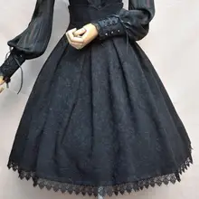 2018 Vrouwen Classic Lolita Rok Vintage Stijl Retro Gothic Duisternis Lace Up Hoge Taille Een Lijn Kapel Kerk Formele Rokken zwart