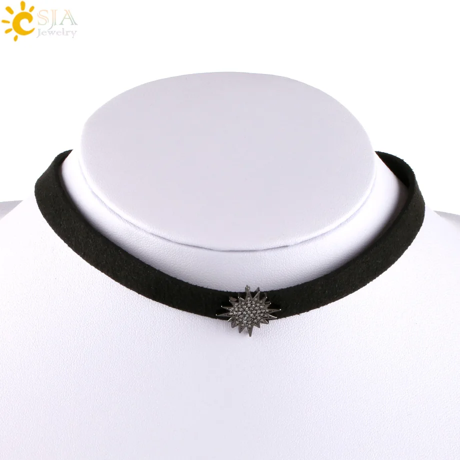 

CSJA Gothic Black Leather Girls Rhinestone Beads Charms Choker Necklaces Summer Beach Jewellery Fashion Steampunk Jewelry E430