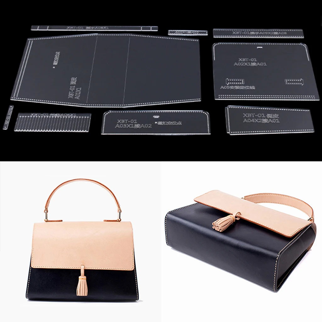 9pcs/set Handmade Acrylic Handbag Pattern Mould Stencil Template Set Leather Handcrafts
