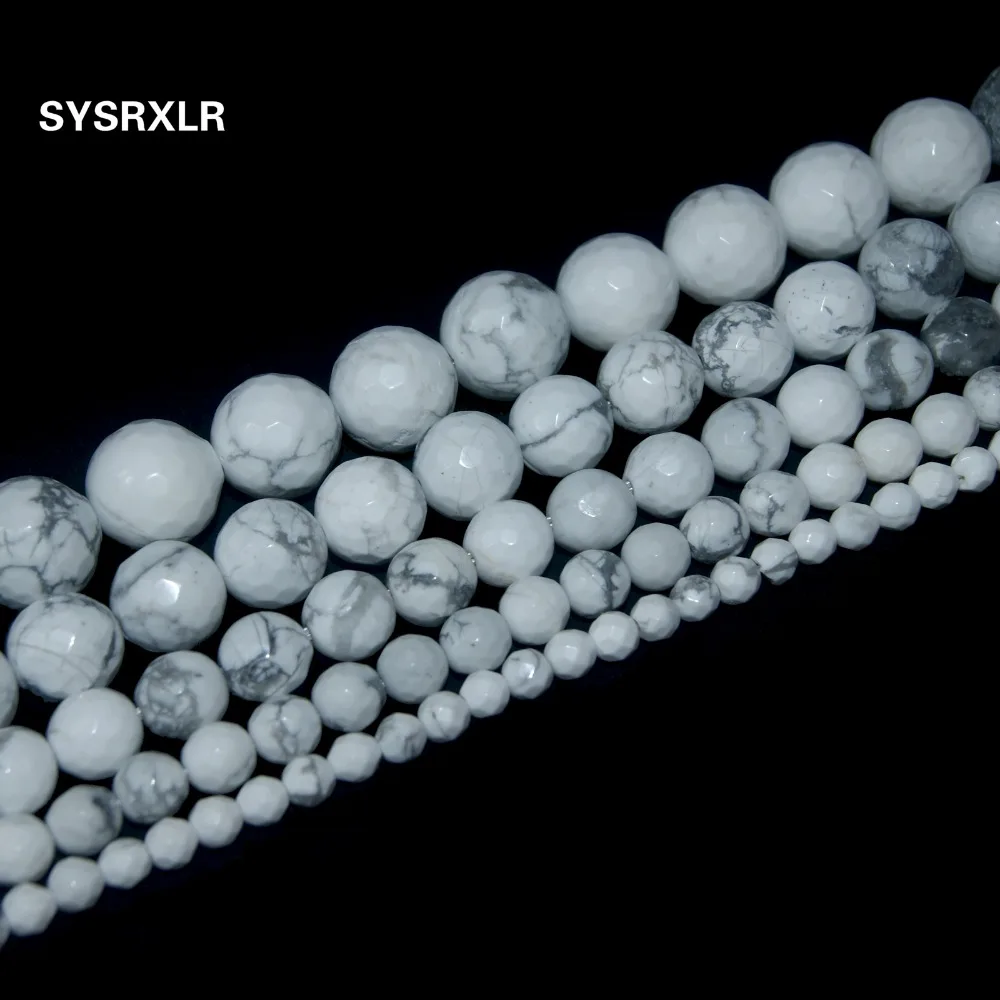 

Free Shipping Faceted Natural Howlite White Stone Loose Beads For Jewelry Making DIY Bracelet Necklace 4 6 8 10 12 MM Strand