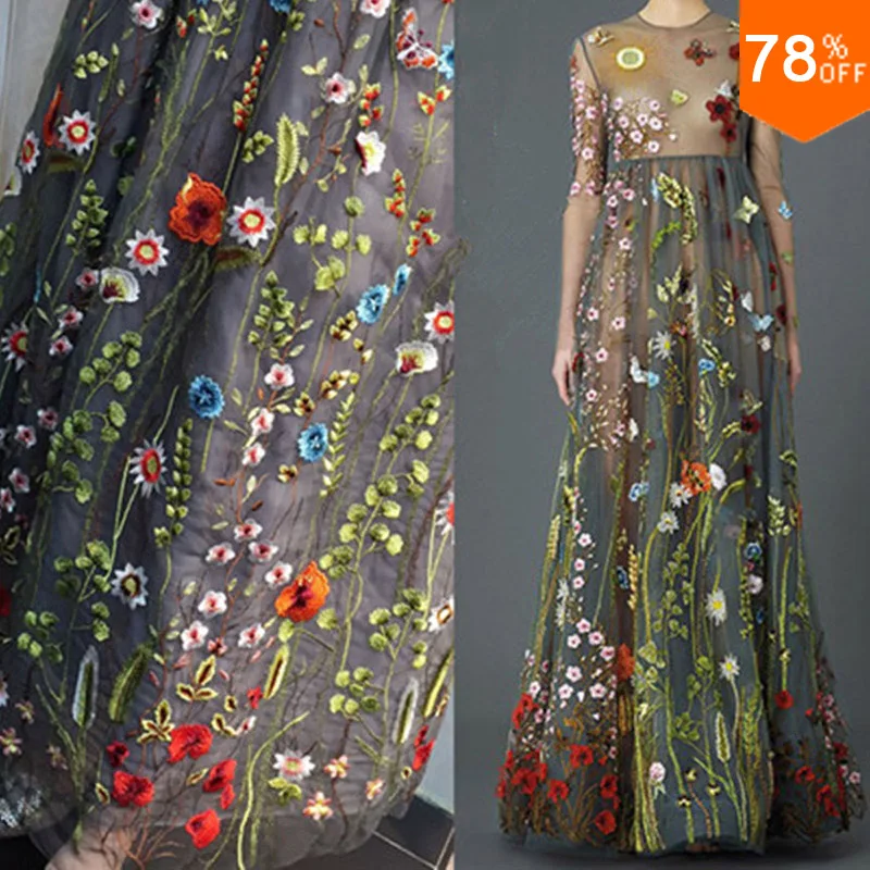 

lady flower embroidery cashmere leaf with grass pattern voile dress material fabric curtain back sheet luxury style hand work