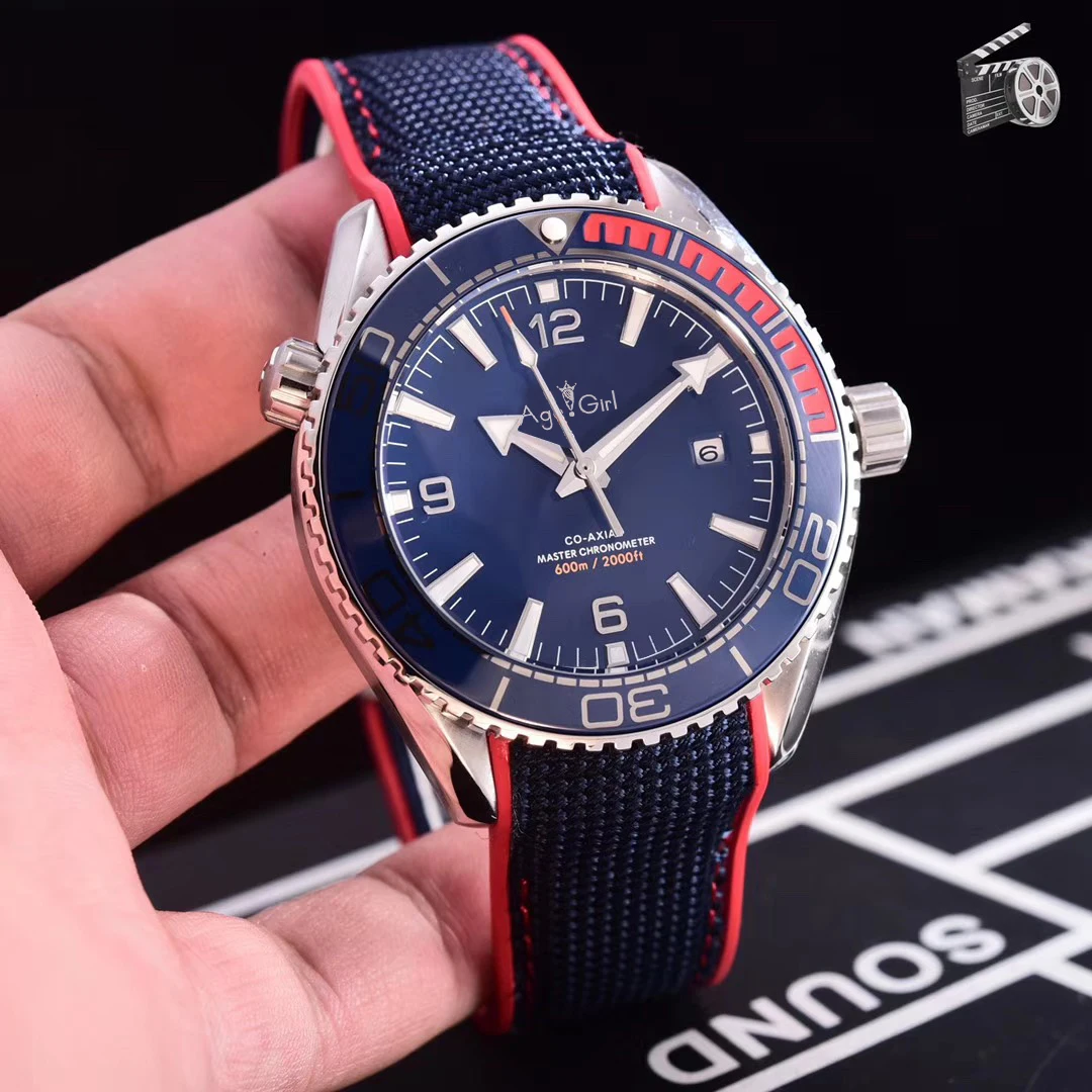 

Luxury Brand New Men Automatic Mechanical Orange Black Canvas Rubber Rose Gold Stainless Steel James Bond 007 Sapphire Watches
