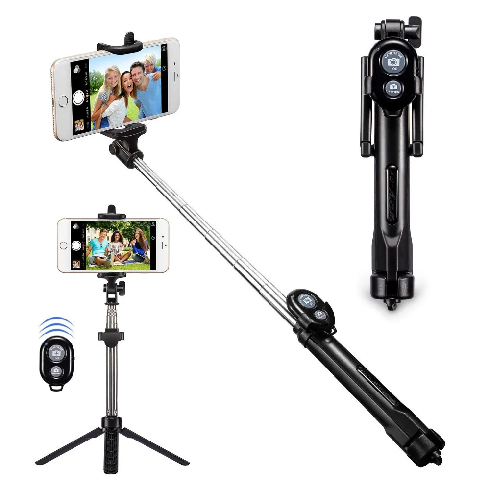 PORTEFEUILLE universal mobile foldable phone holder stand bracket expanding bluetooth wireless selfie tripod stick flexible grip (29)