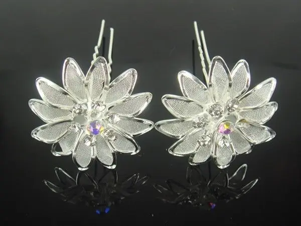 

12 PCS Silver Color Bridal Wedding Crystal Flower Hair Pins Hair Accessory SP-280