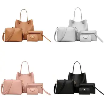 

4pcs/set Women Handbag Fashion PU Leather Shoudler Bag Solid Soft Single Shoulder Messenger Bags Composite Bag Bolsa Femina 2017