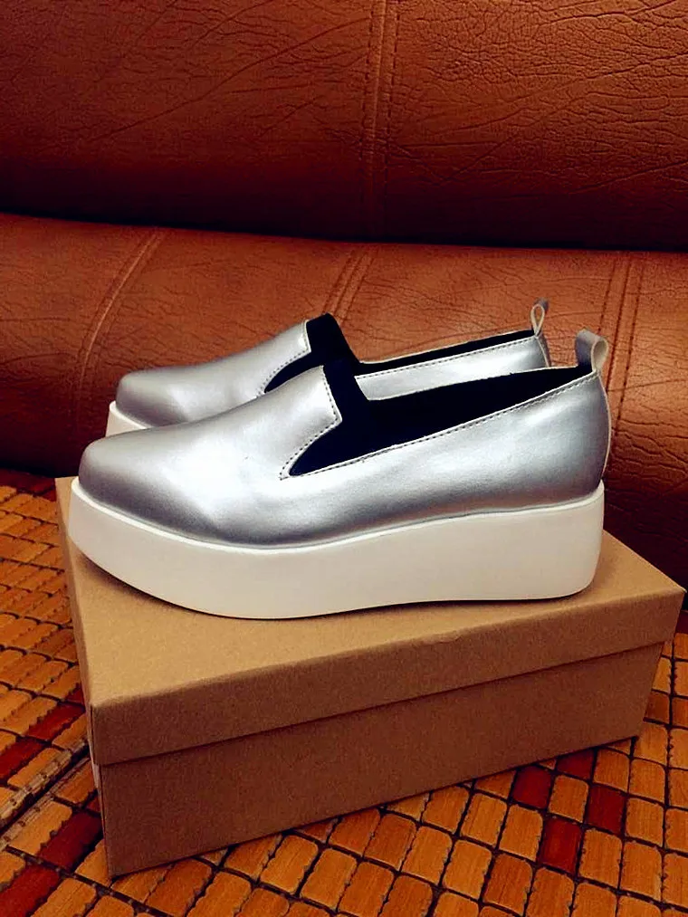 Appartements Creepers Plate Femme La Glisser Pu black silver 40 forme White ~ Femmes Chaussures En Sur Printemps Taille Cuir Espadrilles 2018 35 Mocassins E7x4SZqwn