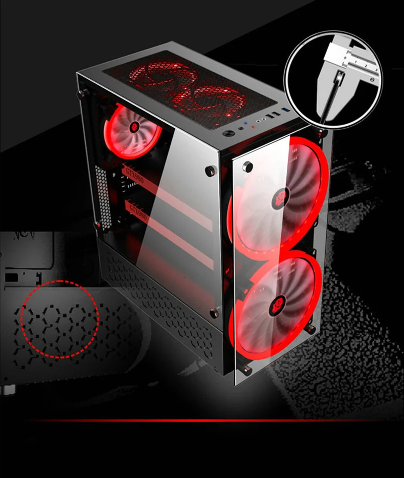 40*20.5*45CM RGB Computer Double Side Tempered Glass Panels PC chassis case ATX Gaming Water Cooling PC box with 2 colorful Fans