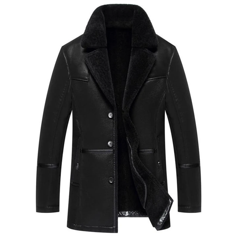 

Patch Designs Winter Mens Fur Leather Jacket Streetwear Vintage Mens Faux Sheepskin Fur Line Leather Coats Plus Size 4XL A001