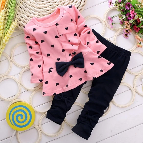 

2016 new 2pcs/set baby girls t-shirt + pants suit arrival Girls Clothing set casual long-sleeved t-shirt dot leggings se