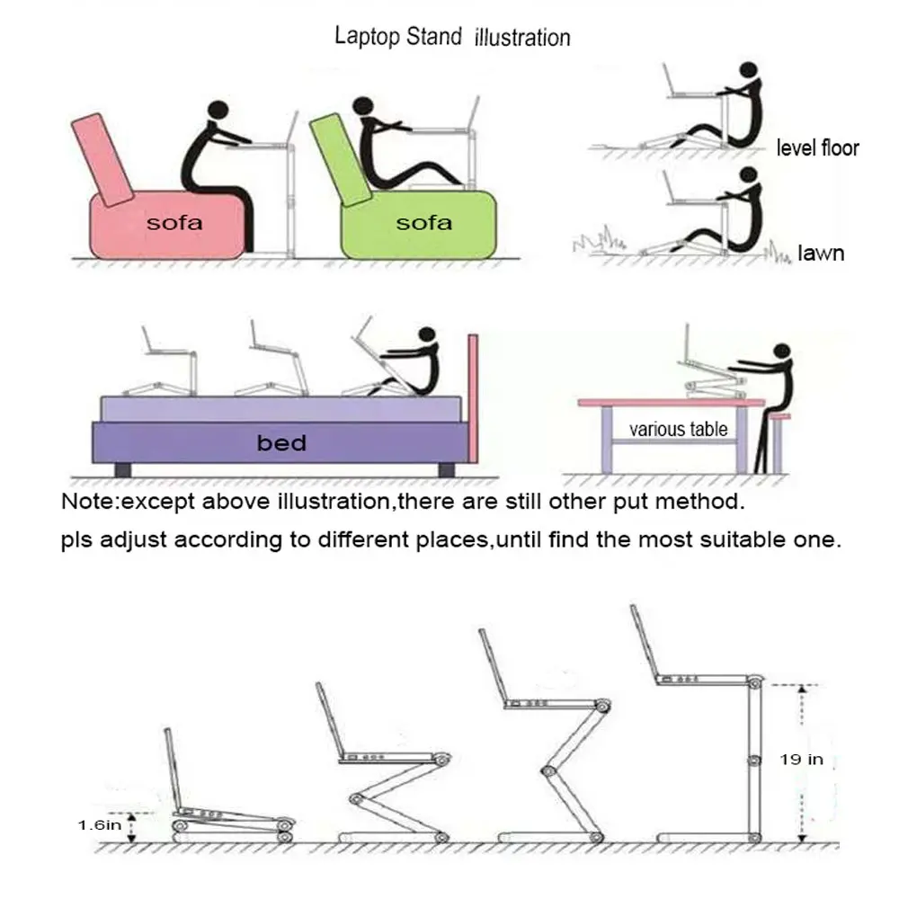 Портативная регулируемая алюминиевая настольная подставка для ноутбука, стол с вентиляцией, эргономичная кровать для телевизора, подставка для работы, офисный ПК, стояк, кровать, диван, диван
