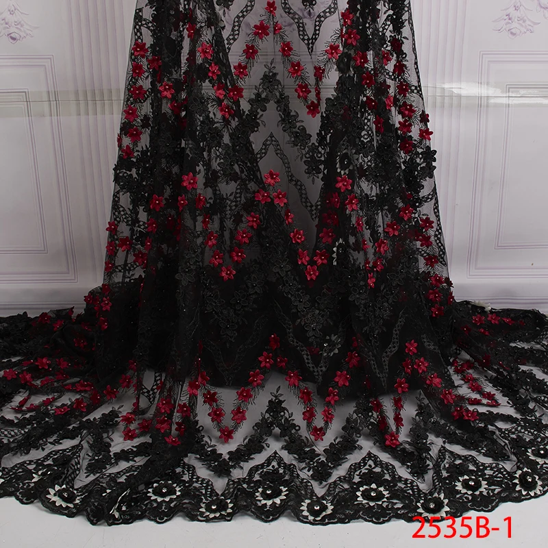 

Tulle Lace Wedding Fashion Dress Fabric Colorful Flower Design African Embroidered Mesh Lace QF2535B-1