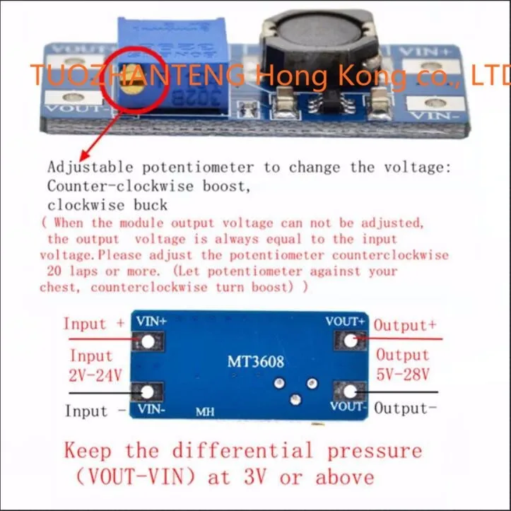 1PCS MT3608 DC-DC Step Up Power Apply Module Booster Power Module MAX output 28V 2A