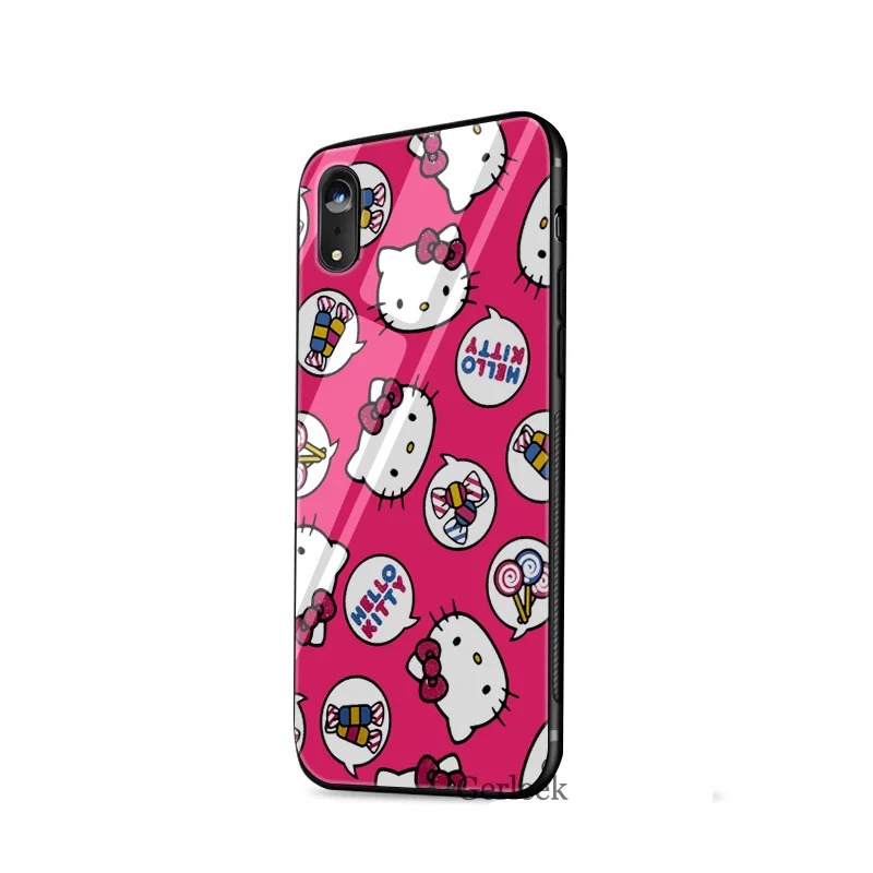 Чехол для телефона из закаленного стекла, Модный чехол hello kitty чехол для iPhone 5 5S SE 6 6s 7 8 Plus X XS XR Max