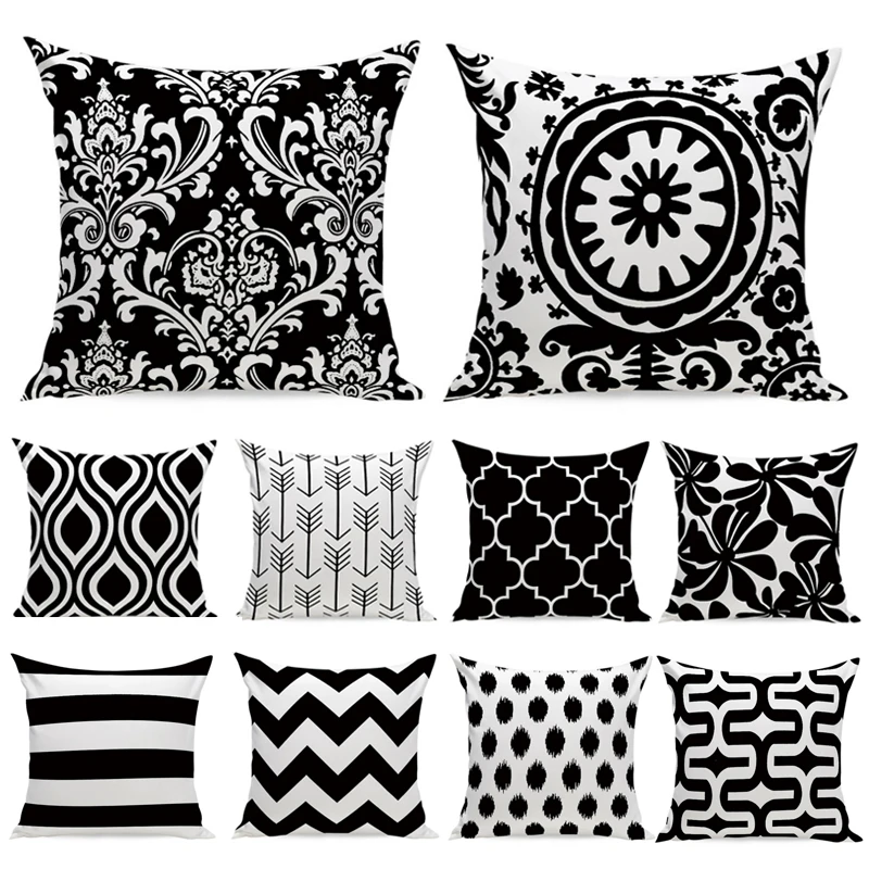pillowcase Hot sale Ethnic pillow case Geometry Throw Pillowcases Simple black Printed flannel 18x18 Inches Square
