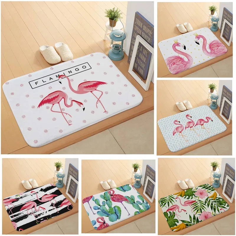 

Anti Slip Doormat for Entrance Door Pink Flamingo Mats Rectangular Light Thin Flannel Home Decor Kitchen Bathroom Non-slip Mat