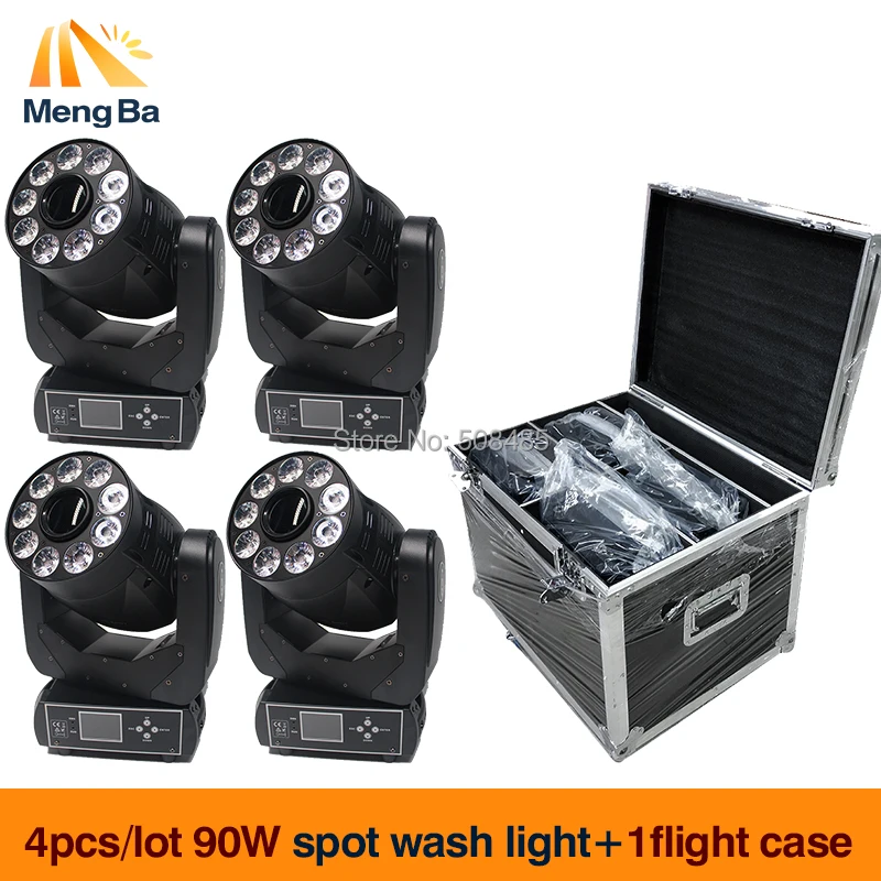

4pcs/lot 90W Spot+Wash 2IN1 Led Moving Head Light white+9x12W RGBWA UV 6IN1 LEDS 11 Degree Spot 25 Degree Wash for DJ Party