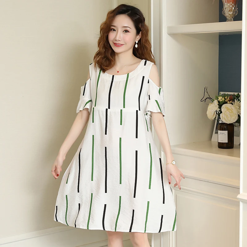 

9969# Ties Waist Striped Linen Maternity Mother Nursing Dress Summer Korean Fashion Loose Feeding Clothes for Postpartum Women