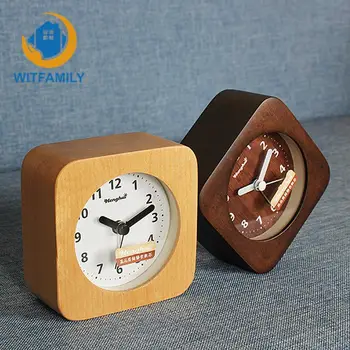 

Square Nature Wood Non Ticking Sweep Analog Quartz Bedside Desk Alarm Clock with Snooze and Night Light Feature Arabic Numerals