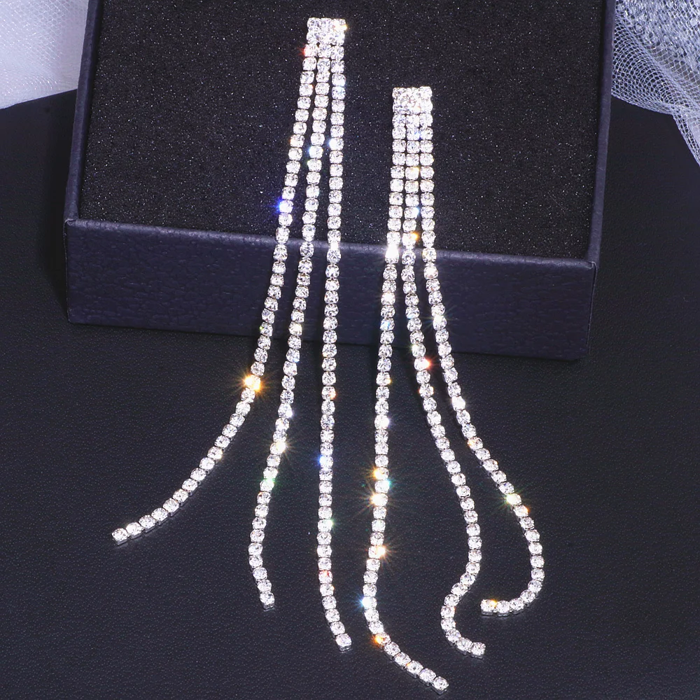 Trendy Long Tassel Drop Earrings for Women Bijoux Korean Style Shiny Crystal Dangle Earring Weddings Party Fashion Jewelry Gifts - Image 4