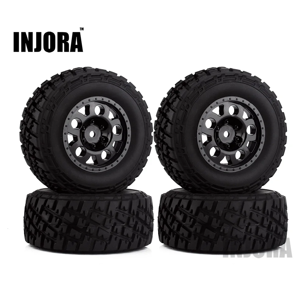 INJORA 4 шт. черный обод колеса и шины Набор для 1/10 RC короткий ход грузовик Slash HPI Traxxas RC модель автомобиля - Цвет: 3005-1