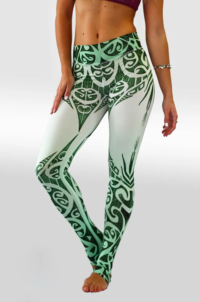 Blackish green pattern printed leggings for women yoga pants outfits running sport pants activewear gear clothing (7)