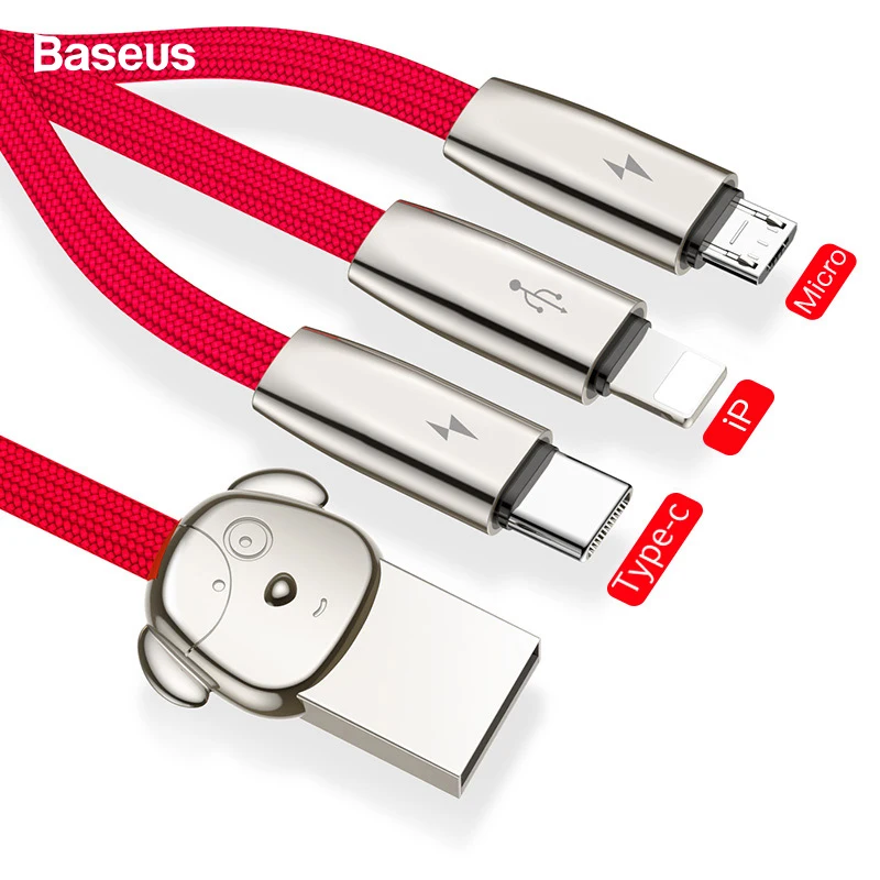 

Baseus 3 in 1 USB Cable For iPhone Xs Max Xr 3A Fast Charging Charger Micro USB Cable Type C Type-c Cable For Samsung Xiaomi mi
