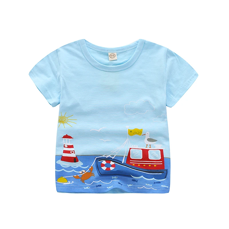 

V-TREE Summer Boys Cartoon T-shirt Car Ship Train Cotton T Shirt For 1-6Y Boy Kids Tops Children Clothing Kindergarten Clothes