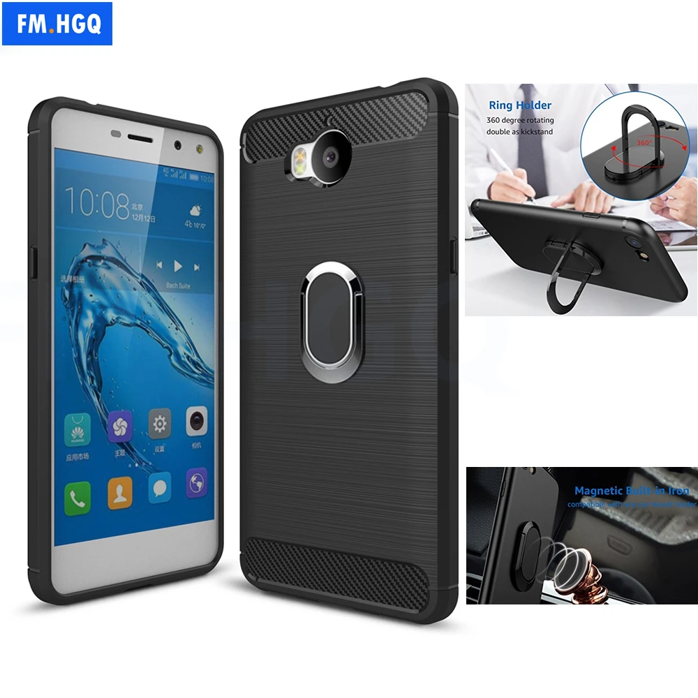 

Soft TPU Carbon Fiber Cases for Huawei Y5 2017 / Y6 2017 Magnetic Car Phone Mount Ring Stand Holder for Y6 2017 5.0" Case Cover