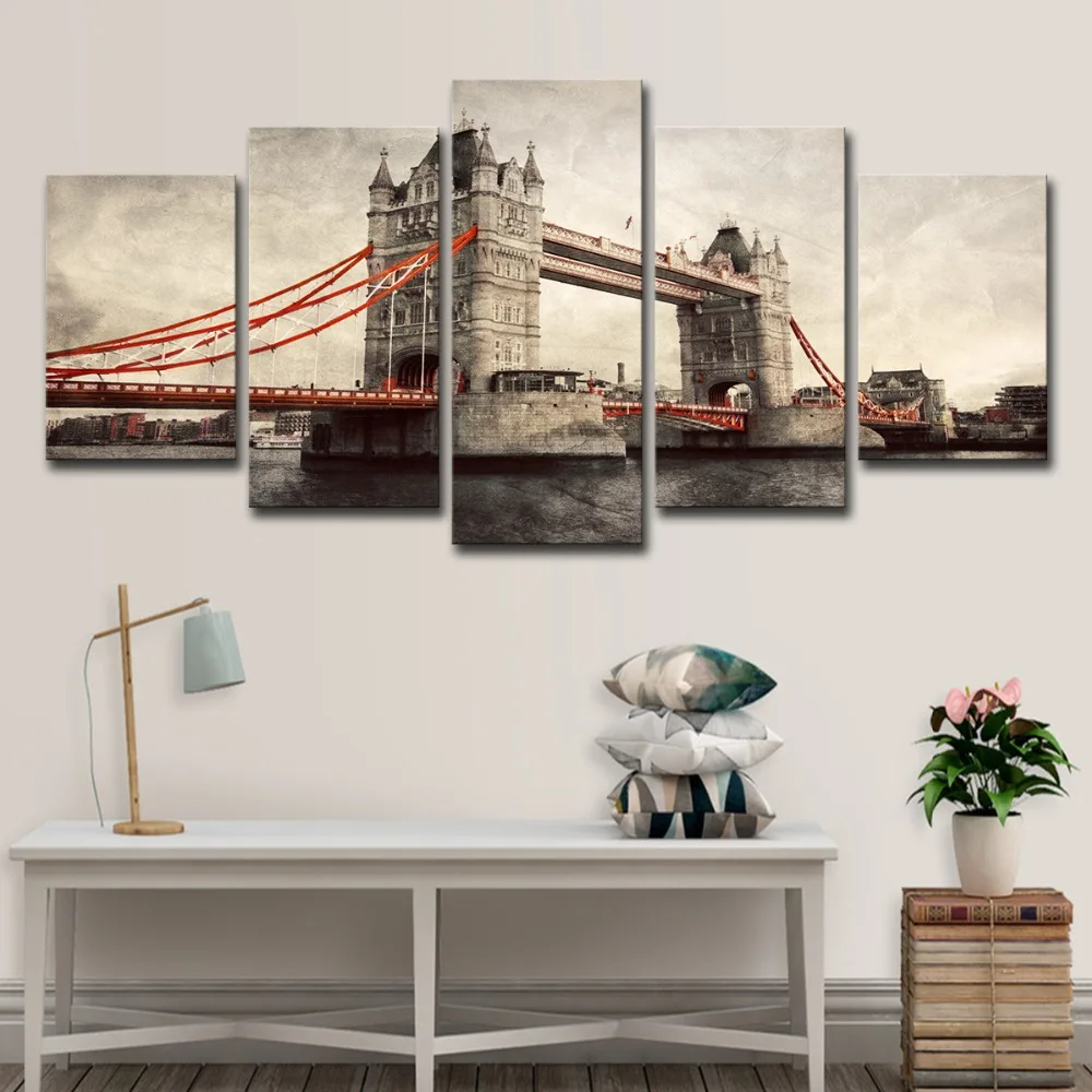 5P0039 Canvas Paintings Home Decor Framework 5 Pieces Tower Bridge Pictures HD Prints London River Thames Posters Living Room Wall Art  (13)