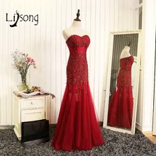 Borgoña Sin Tirantes Mermiad Vestidos de Baile Apliques de Lentejuelas Party Prom Mujeres Maxi Vestidos de Fiesta Vestido Formal vestido longo casamento