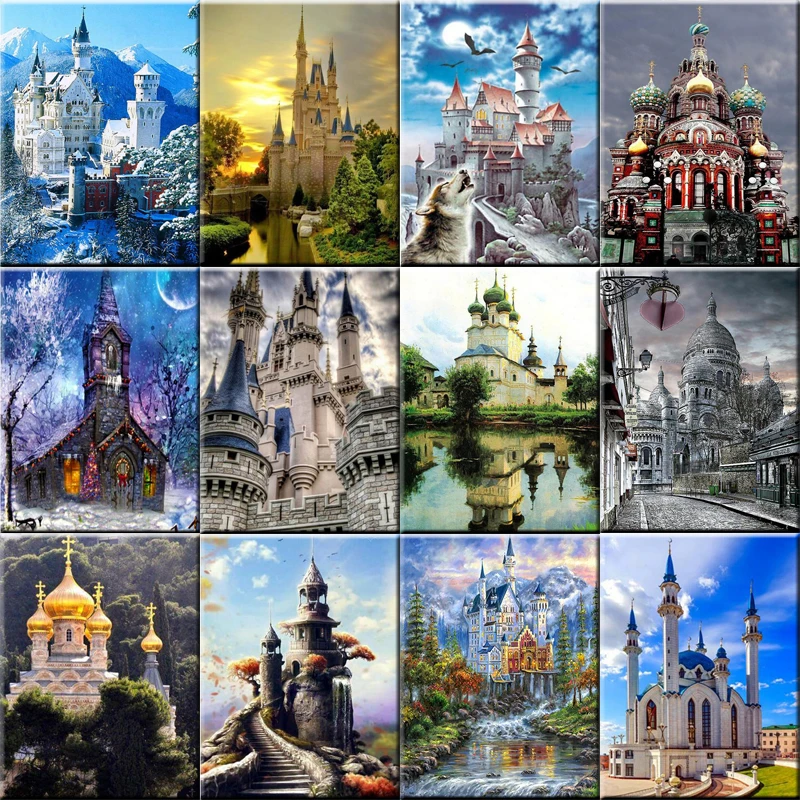 

2018 New religion 5D Diamond Embroidery Landscape Castle Garden House mazayka of Diamonds Mosaic Painting rhinestones fc675