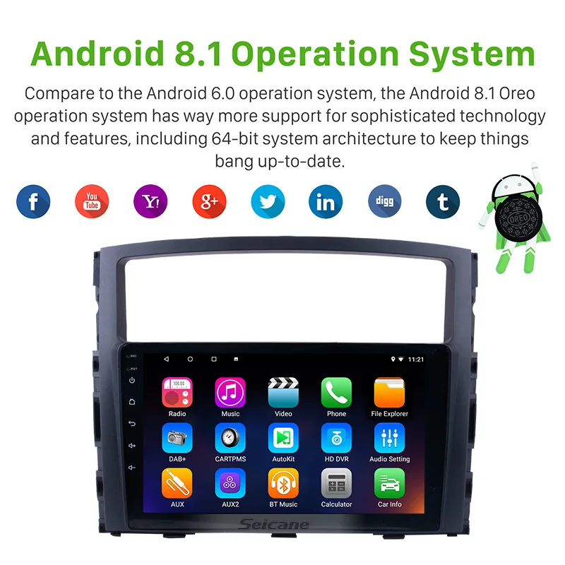 Top Seicane 9" HD 1024*600 Android 9.0 for 2006 2007 2008-2013 Mitsubishi Pajero V97/V93 Quad-Core Car Radio GPS Multimedia Player 1