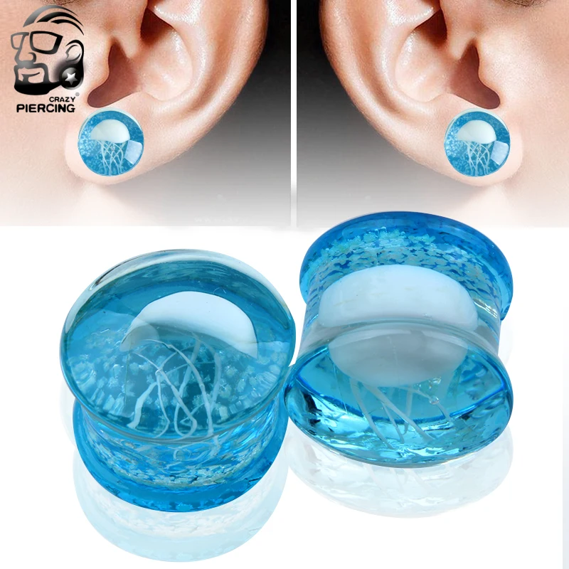 Blue Clear Glass Ear Plug Tunnel Ear Stretcher Expander Body
